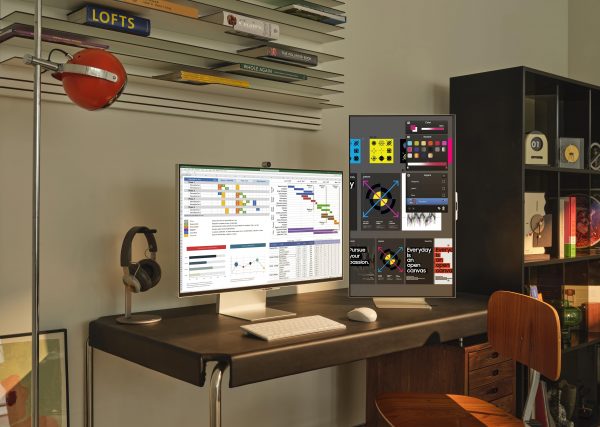 ViewFinity S9 5K monitor in landscape and vertical portrait mode